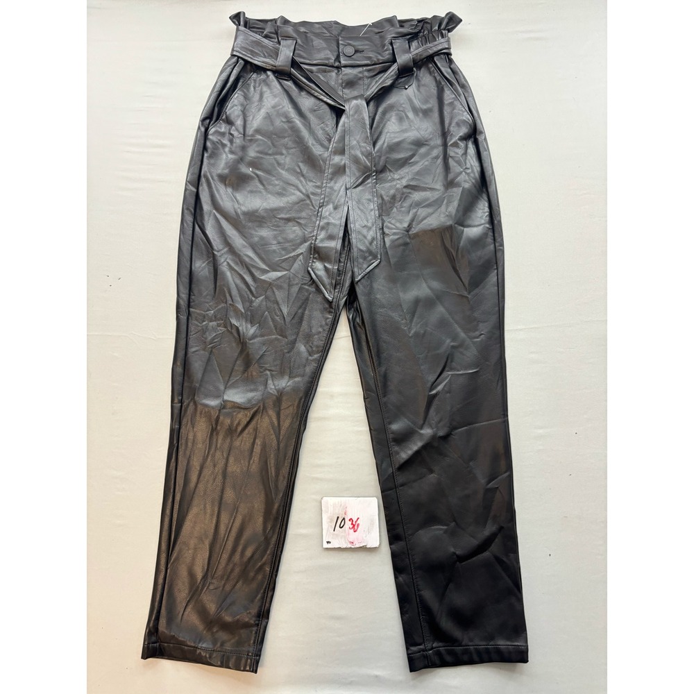 Express Black Faux Leather Super High Rise Ankle Paperbag Waist Pants Size 12R